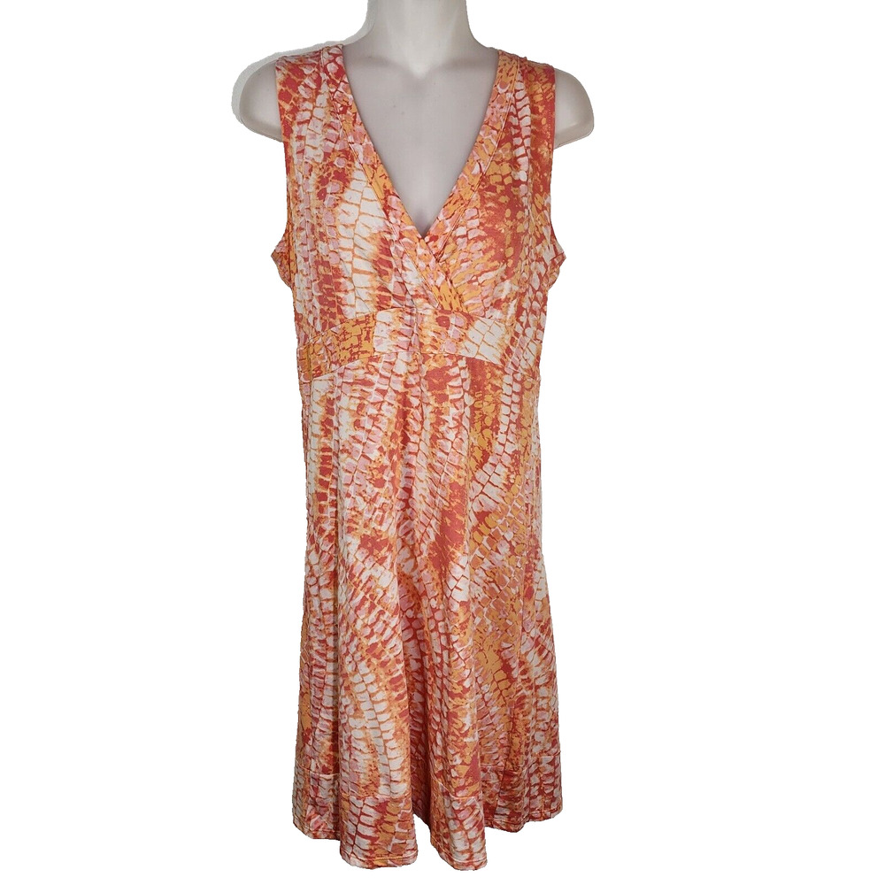 Calvin Klein Womens Dress Small Orange Tie Dye Sleeveless Empire Waist V Neck